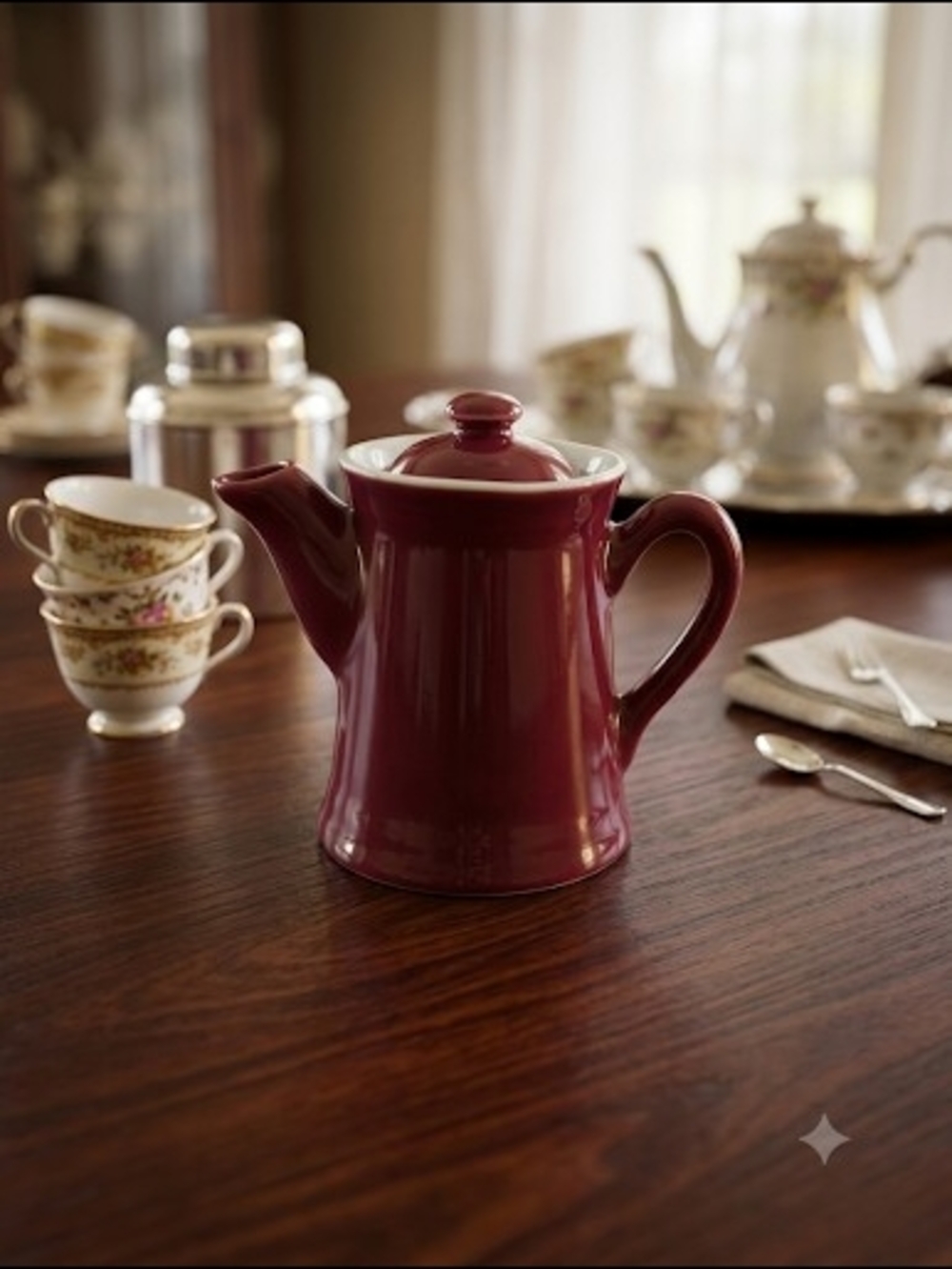 Vintage Hall China Individual Teapot Burgundy Maroon Mid-Century USA